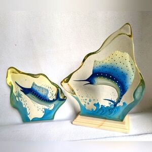 Acrylic Art Sculptures Marlin Fish Set of 2 Ocean Marine Life Home Decor N-2